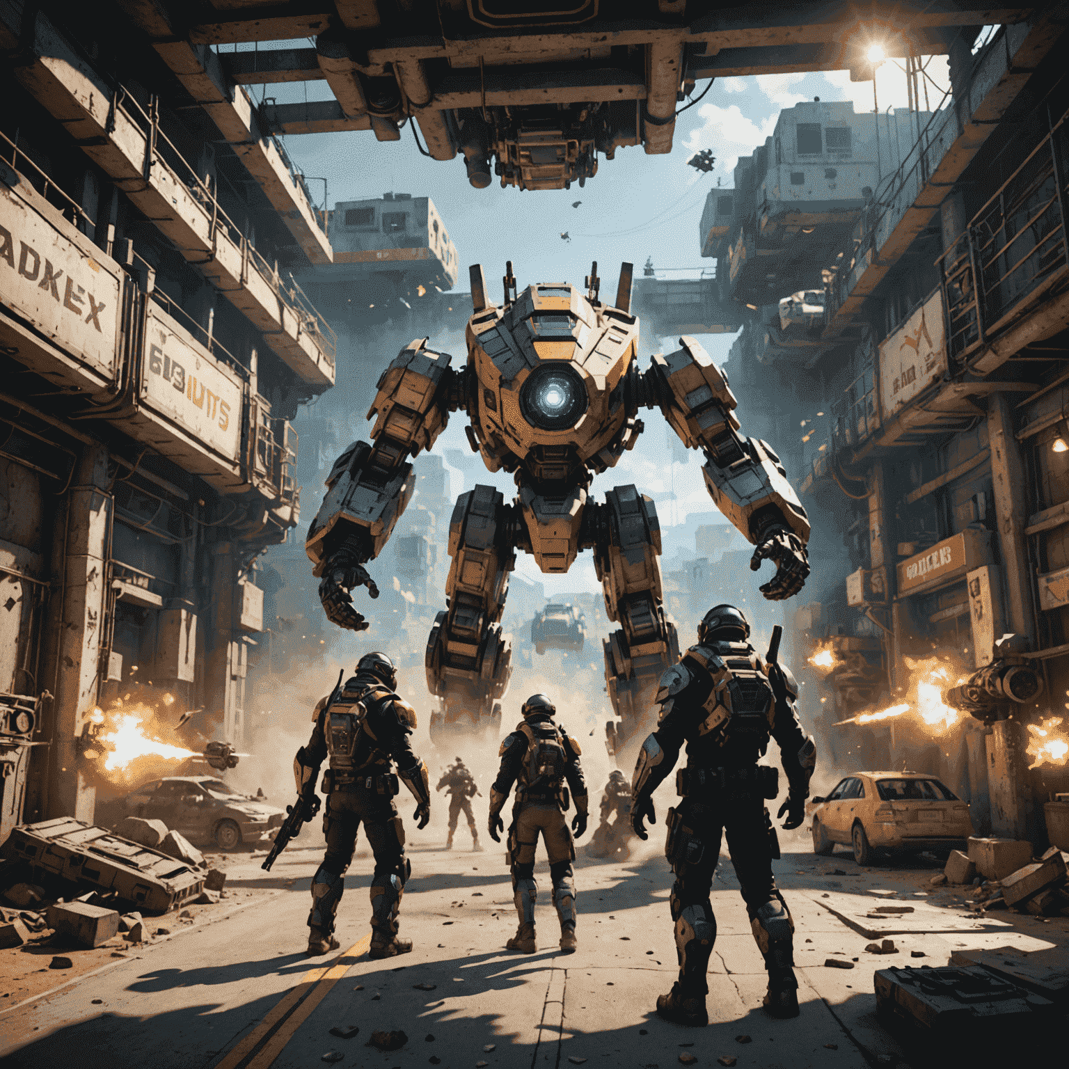 A 3D rendered scene showcasing various game mechanics in action, such as physics simulations, character abilities, and interactive environments.