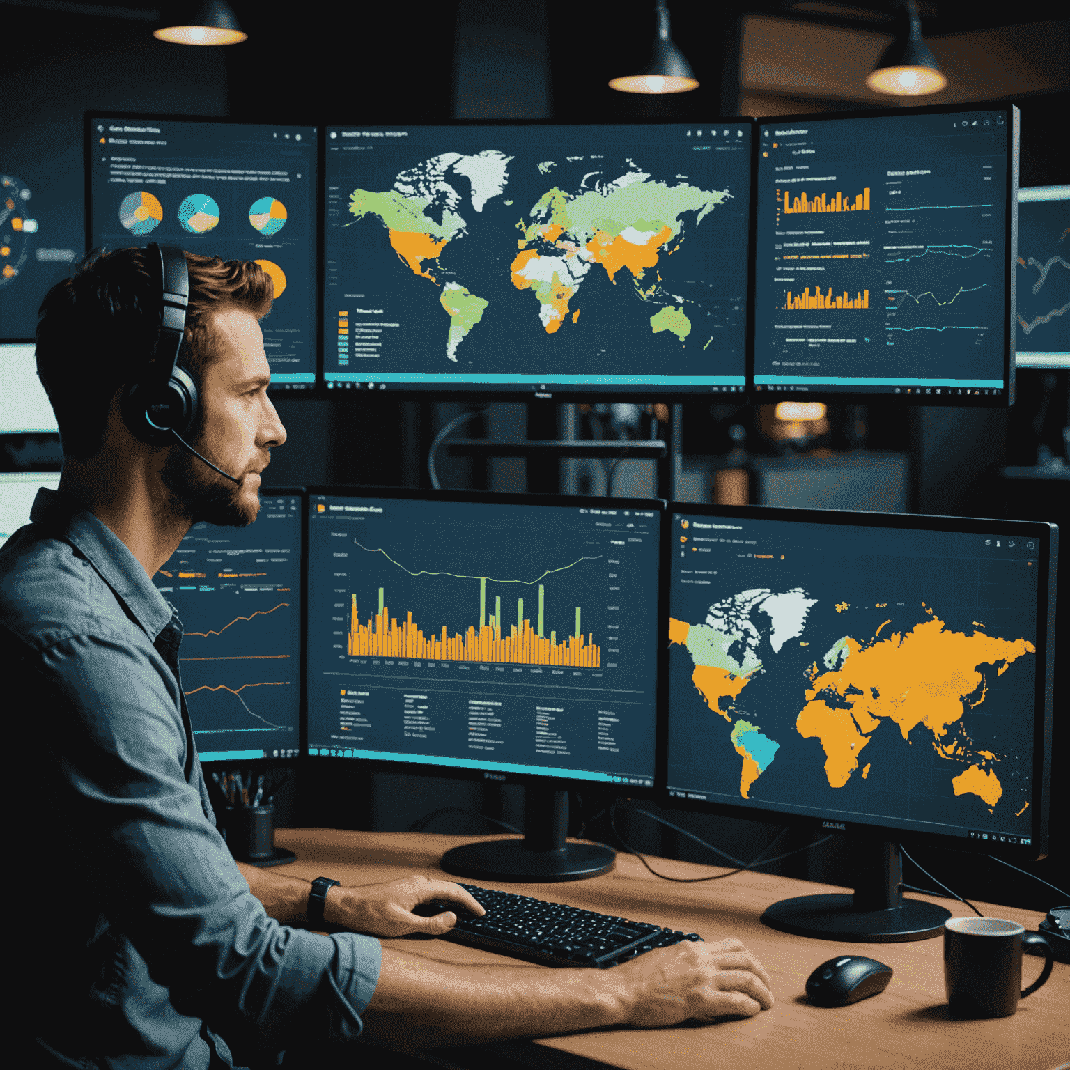 A split-screen view showing game testers playing a game while data charts and heat maps are displayed, illustrating the process of game balancing and analysis.